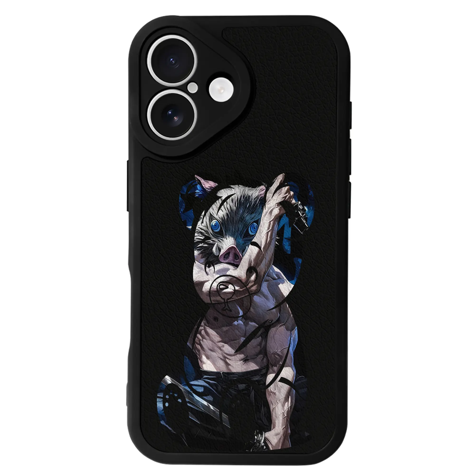 鬼滅の刃 グッズ,嘴平 伊之助 - IPhone 16シリーズ対応 ・ シリコンスマホケース ・ レザー調 ・ 高精度フィット ・ 耐衝撃 ・ ワイヤレス充電対応 ・ 精密カット